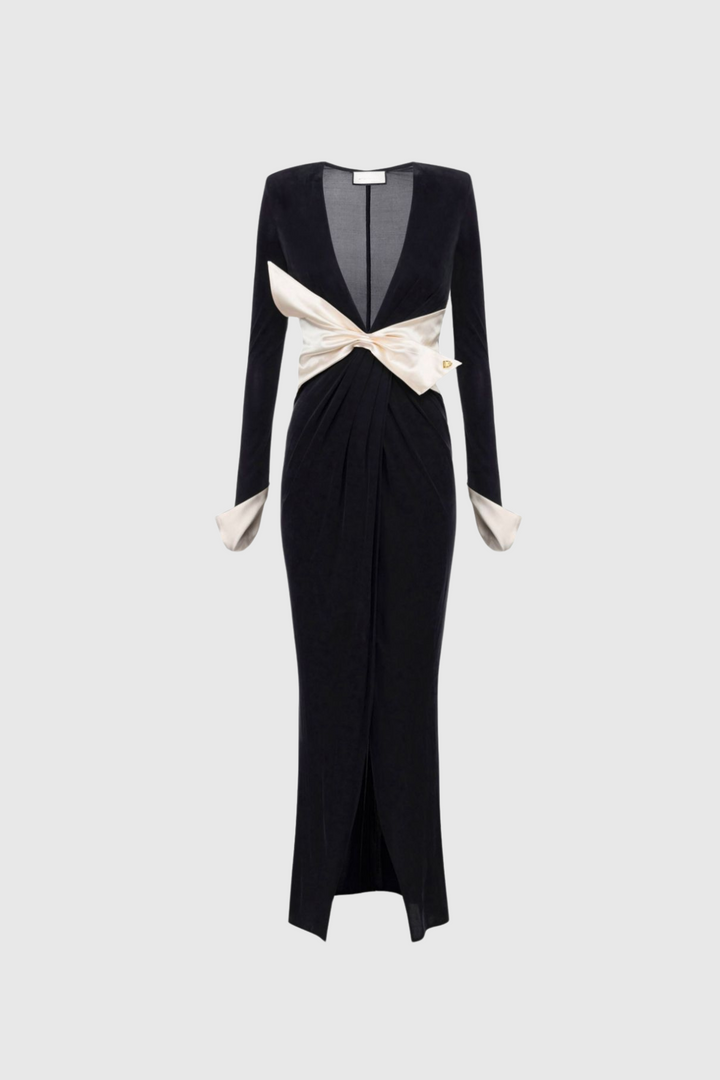 Alsatia Bow Plunge Split Maxi Dress - Celestia Couture