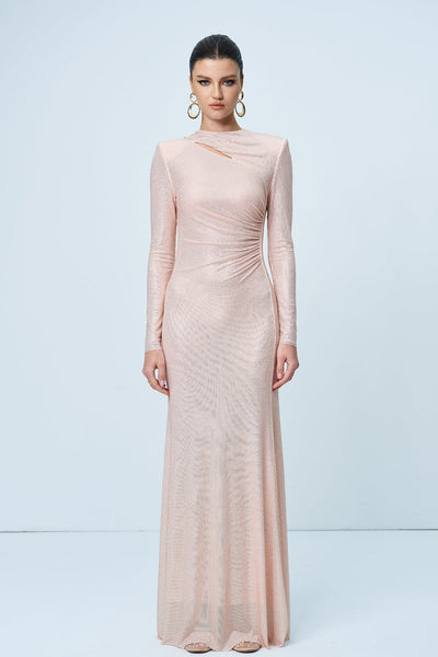 Alter Rhinestone Cutout Ruch Maxi Dress In Apricot