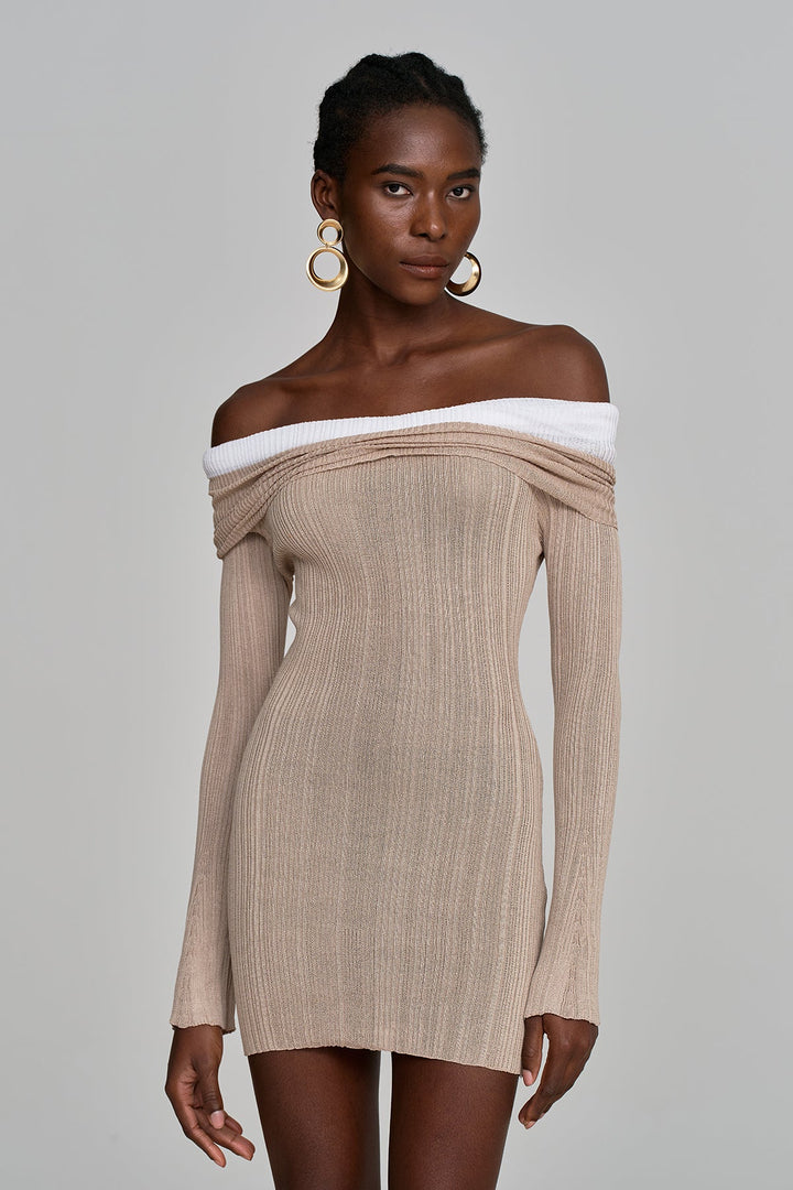 Althea Off Shoulder Hayley Knit Mini Dress - Celestia Couture
