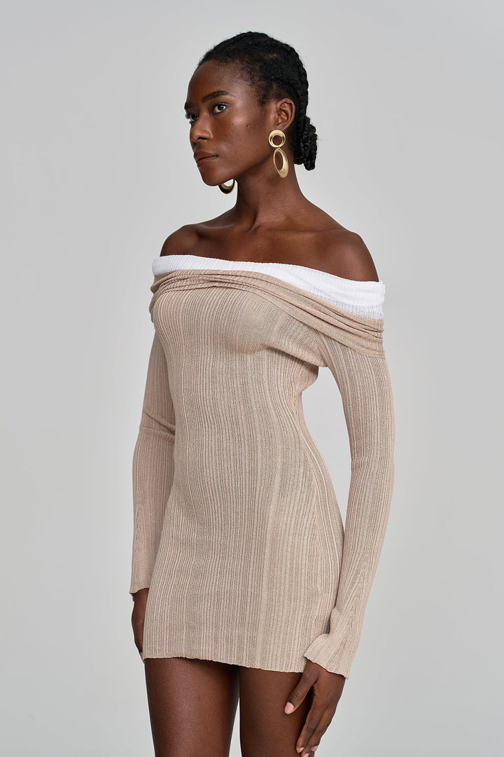 Althea Off Shoulder Hayley Knit Mini Dress - Celestia Couture