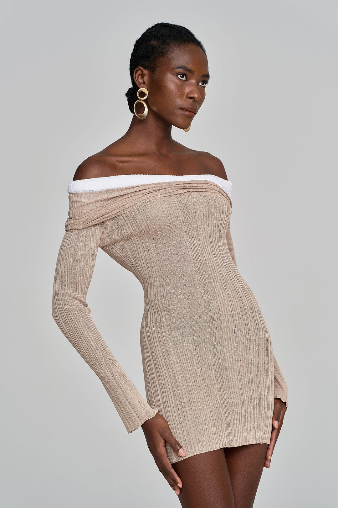Althea Off Shoulder Hayley Knit Mini Dress - Celestia Couture