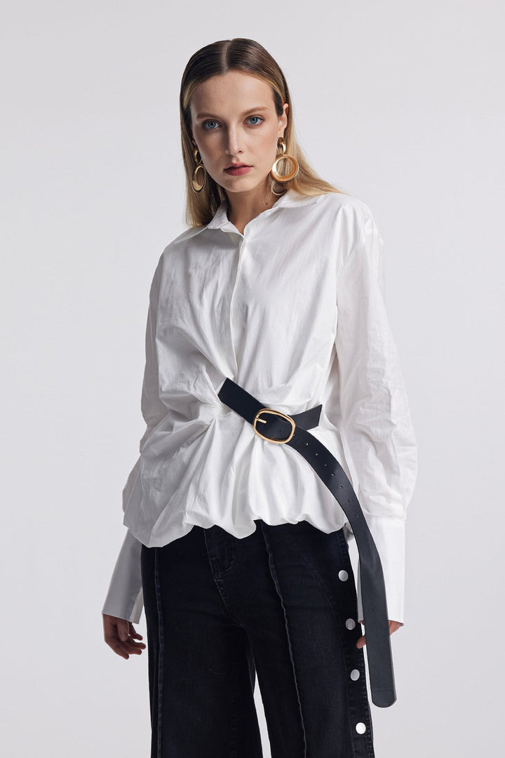Altilde Ruch Buckle Shirt In White - Celestia Couture