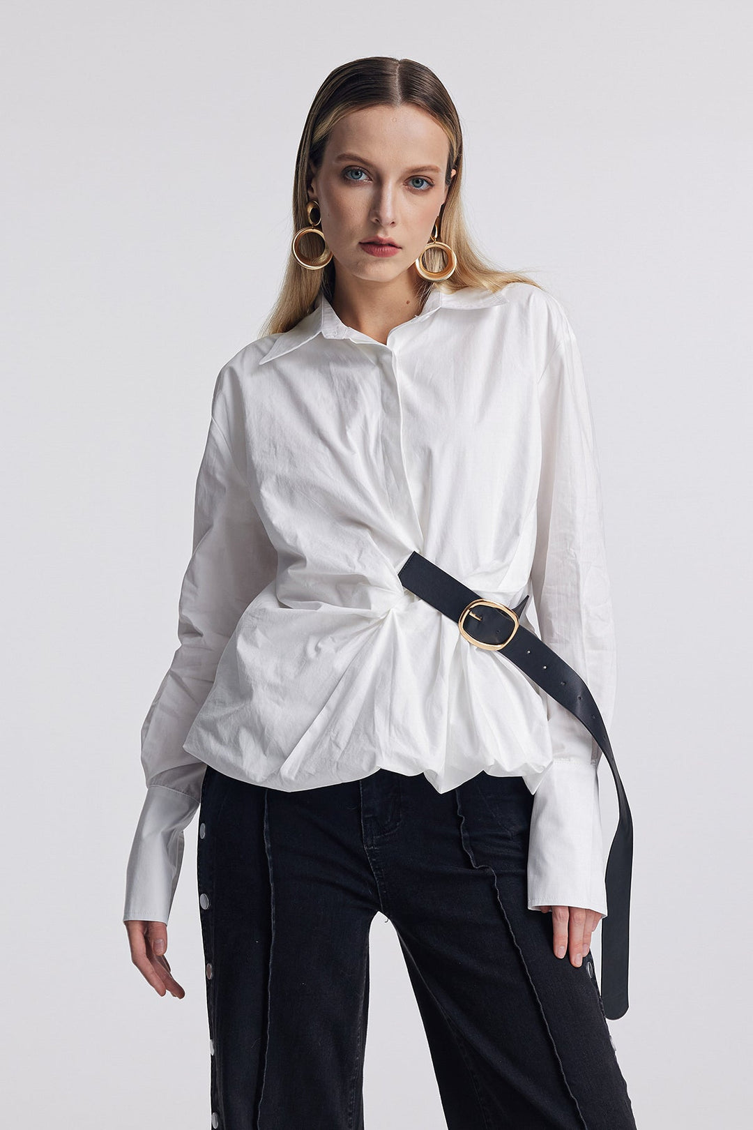Altilde Ruch Buckle Shirt In White - Celestia Couture