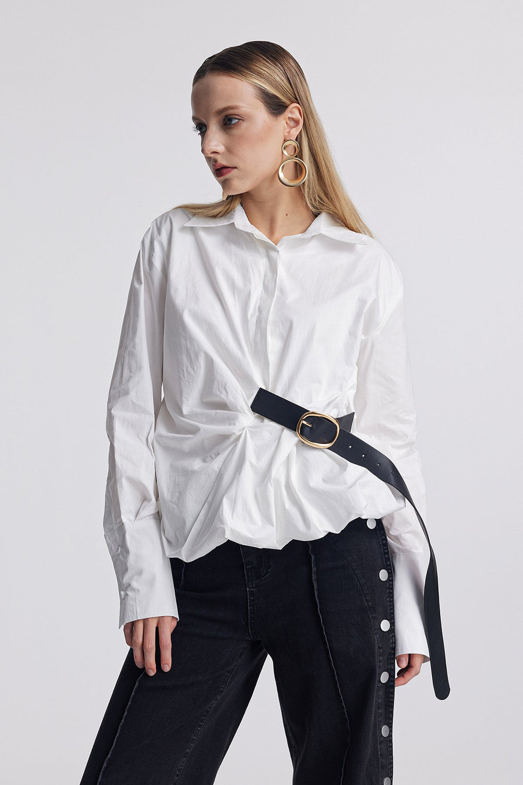 Altilde Ruch Buckle Shirt In White - Celestia Couture
