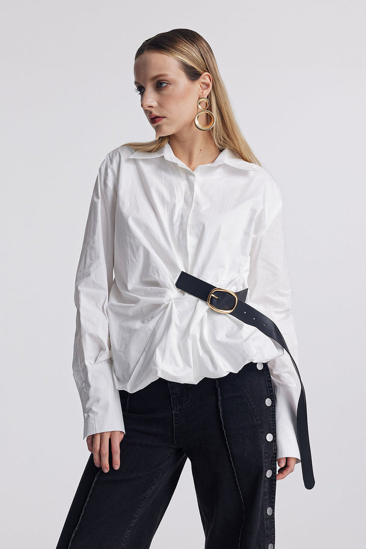 Altilde Ruch Buckle Shirt In White - Celestia Couture