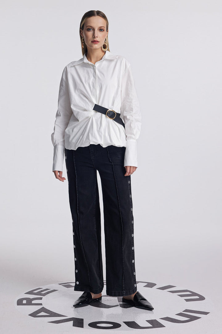 Altilde Ruch Buckle Shirt In White - Celestia Couture