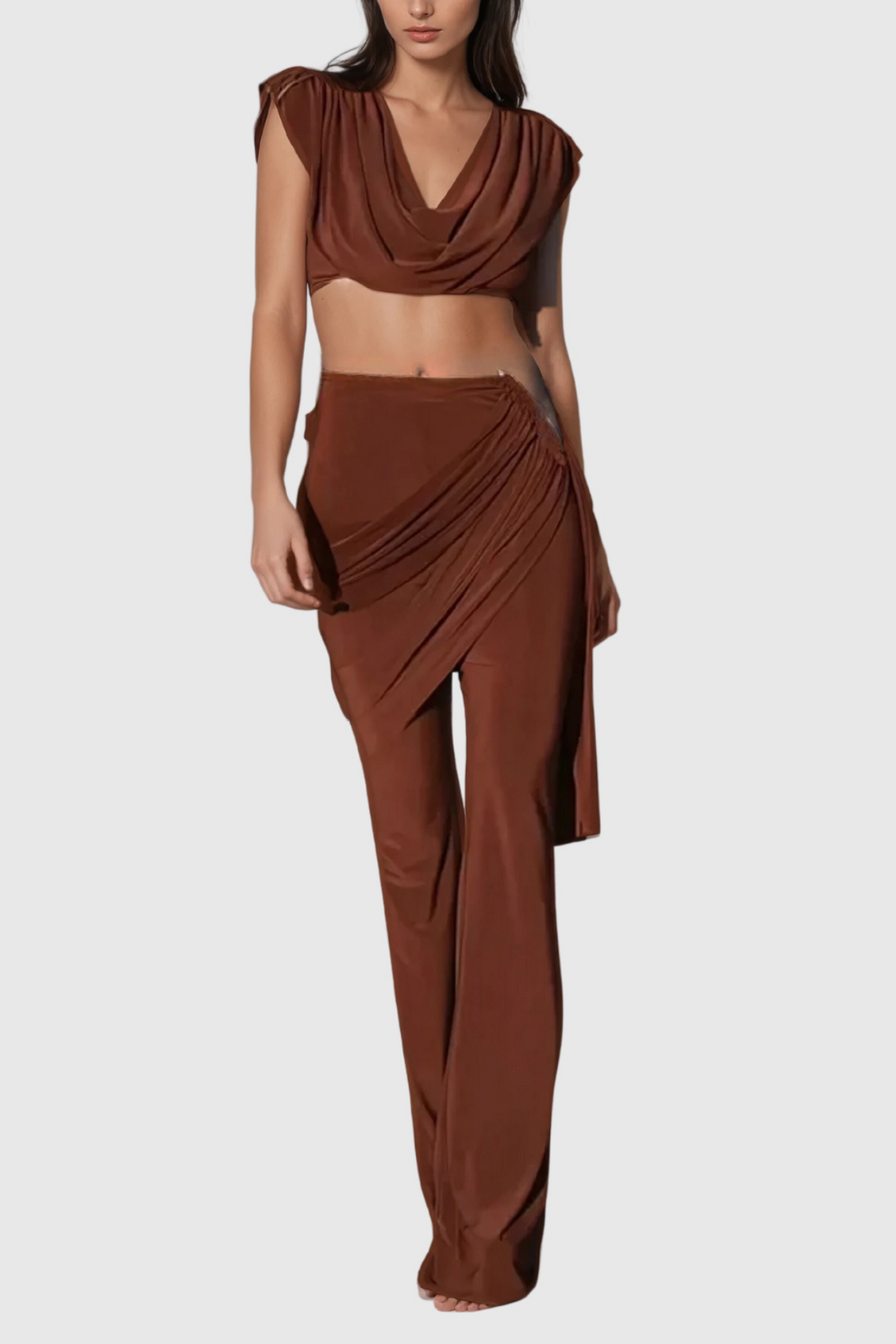 Altin Cowl Neck Ruch Pant Set - Celestia Couture