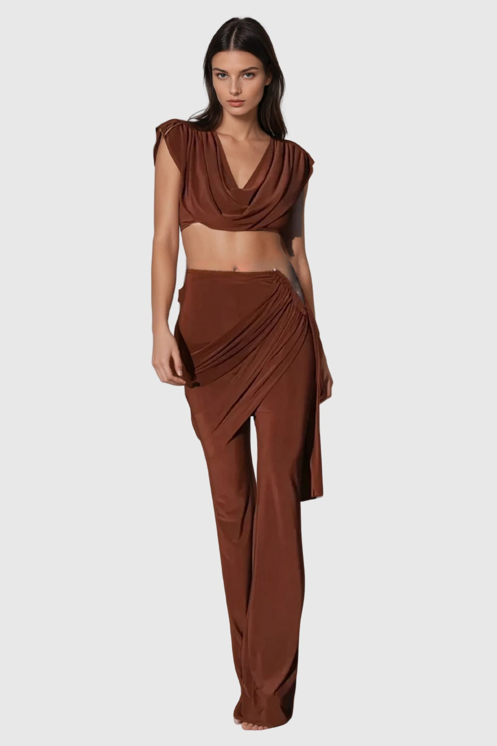 Altin Cowl Neck Ruch Pant Set - Celestia Couture