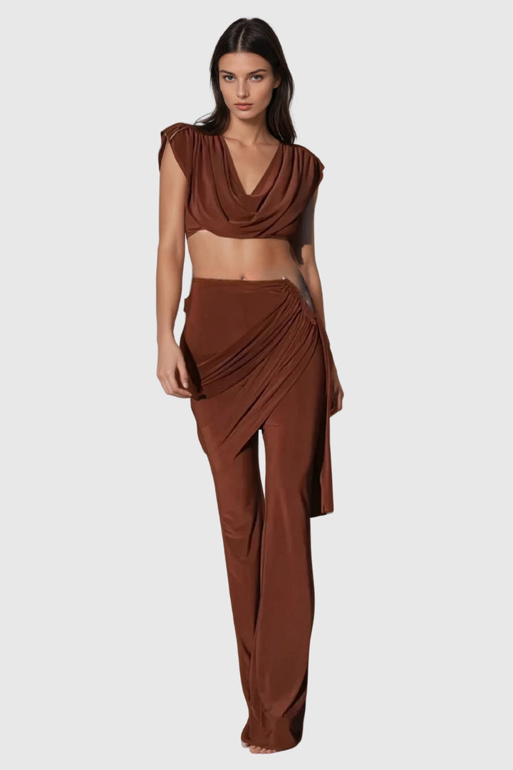 Altin Cowl Neck Ruch Pant Set - Celestia Couture