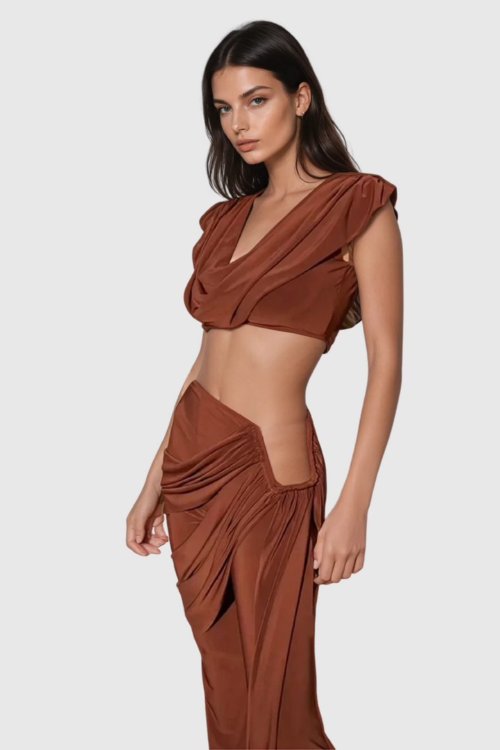 Altin Cowl Neck Ruch Pant Set - Celestia Couture