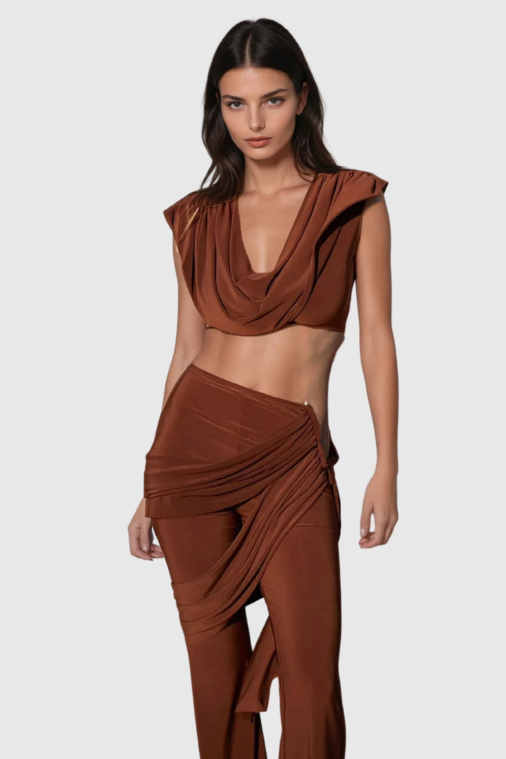 Altin Cowl Neck Ruch Pant Set - Celestia Couture