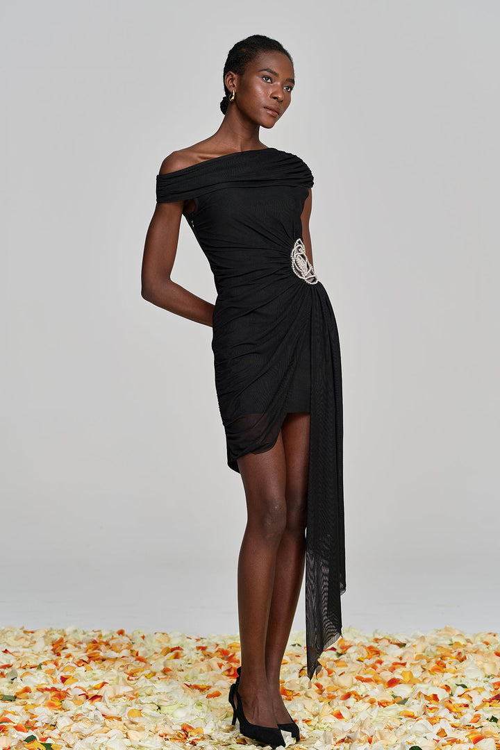 Alvina Ruch Asymmetric Flower Mini Dress - Celestia Couture