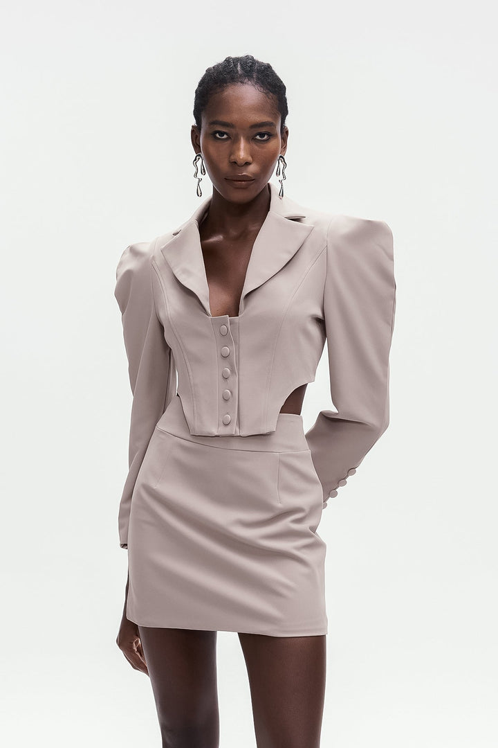 Alwin Button Plunge Bodycon Skirt Set - Celestia Couture