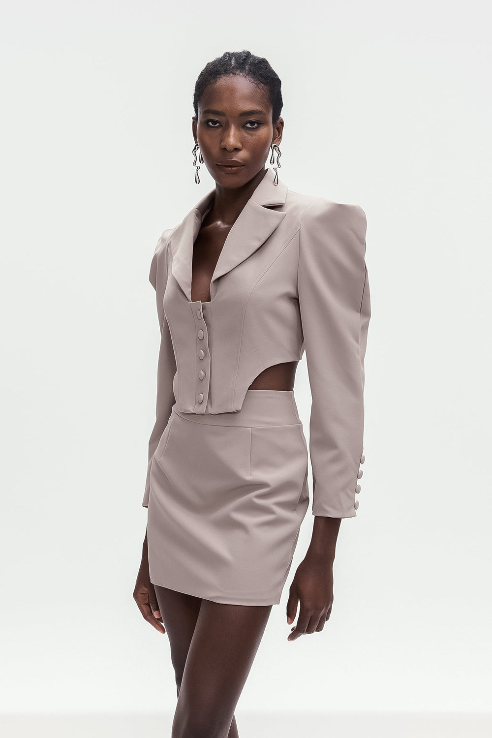 Alwin Button Plunge Bodycon Skirt Set - Celestia Couture