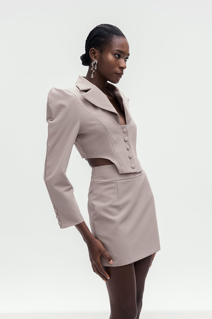 Alwin Button Plunge Bodycon Skirt Set - Celestia Couture