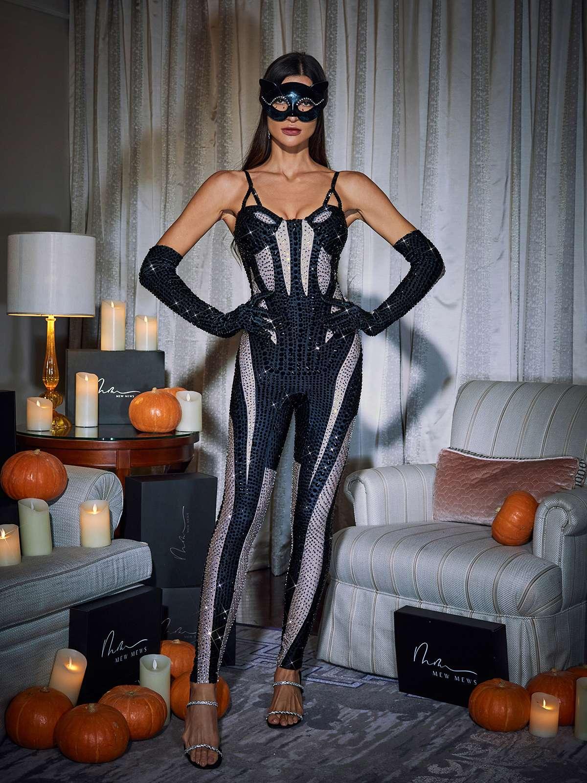 Stunning Black Amalia Diamante Jumpsuit - Celestial Couture