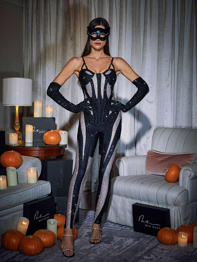 Stunning Black Amalia Diamante Jumpsuit - Celestial Couture