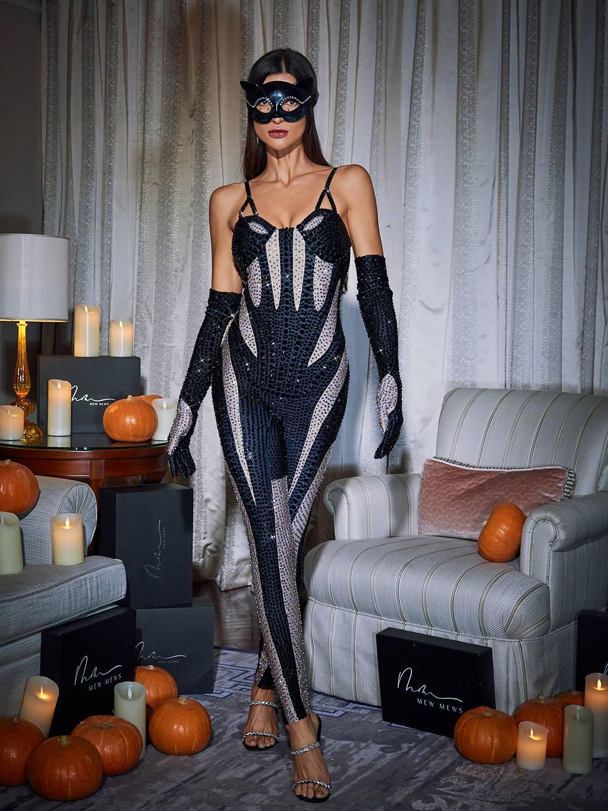 Stunning Black Amalia Diamante Jumpsuit - Celestial Couture