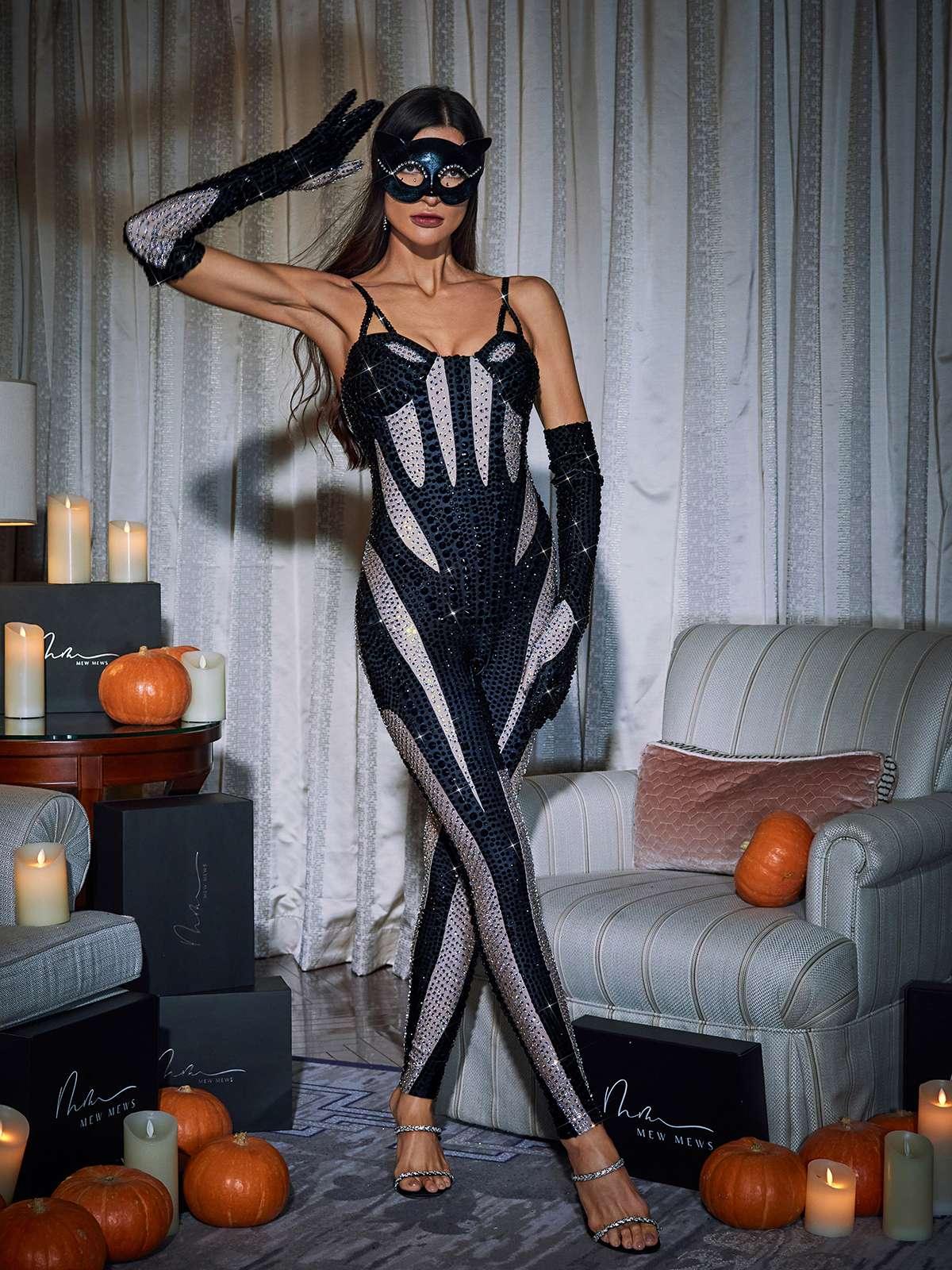 Stunning Black Amalia Diamante Jumpsuit - Celestial Couture