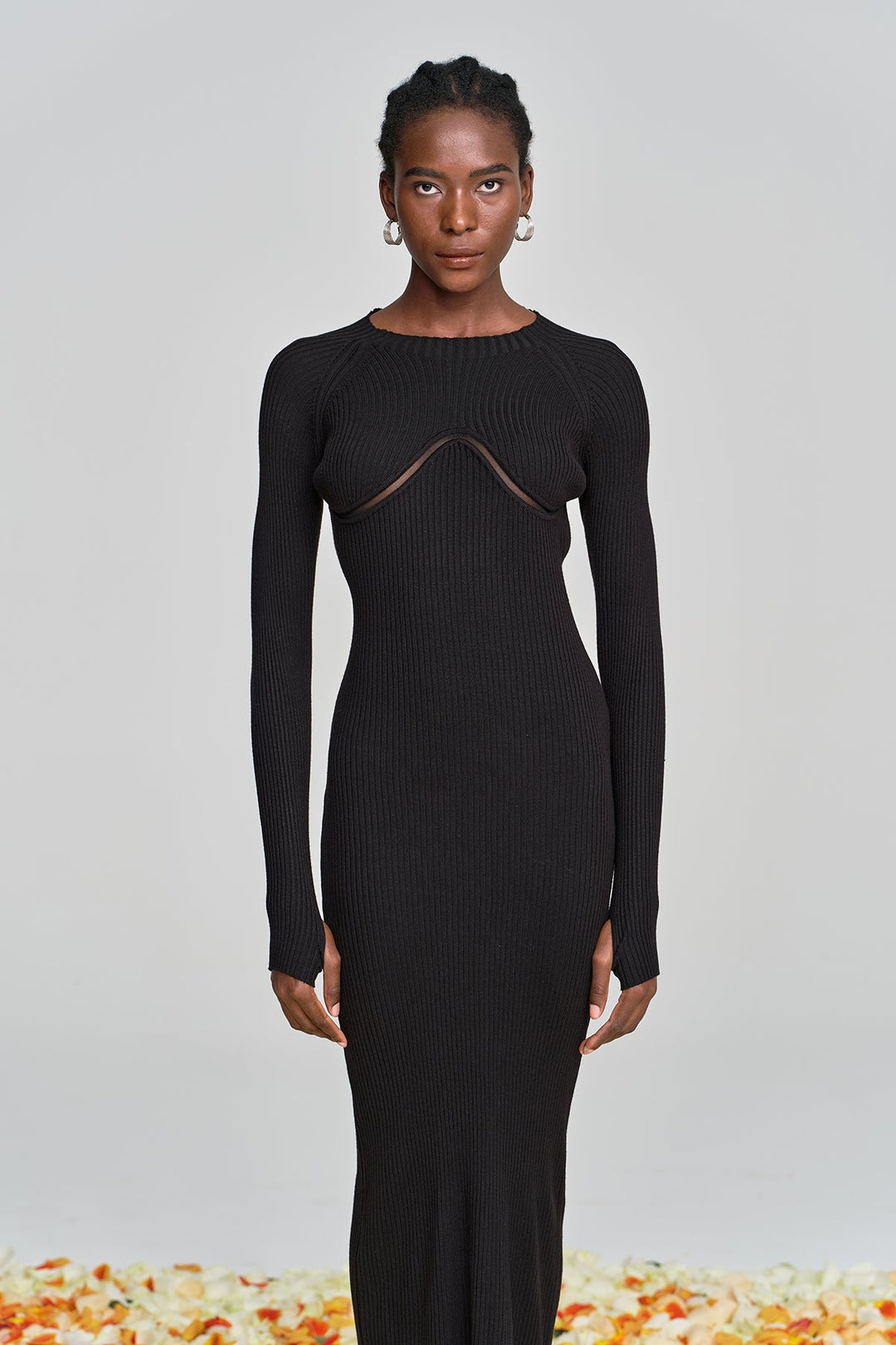 Amaury Cutout Ruffle Knit Maxi Dress In Black - Celestia Couture