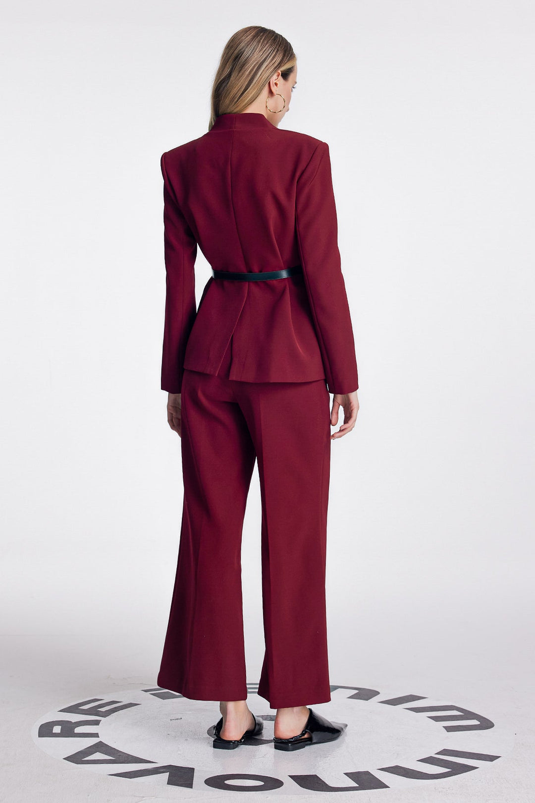Ambrogio Plunge Buckle Pants Set In Red - Celestia Couture