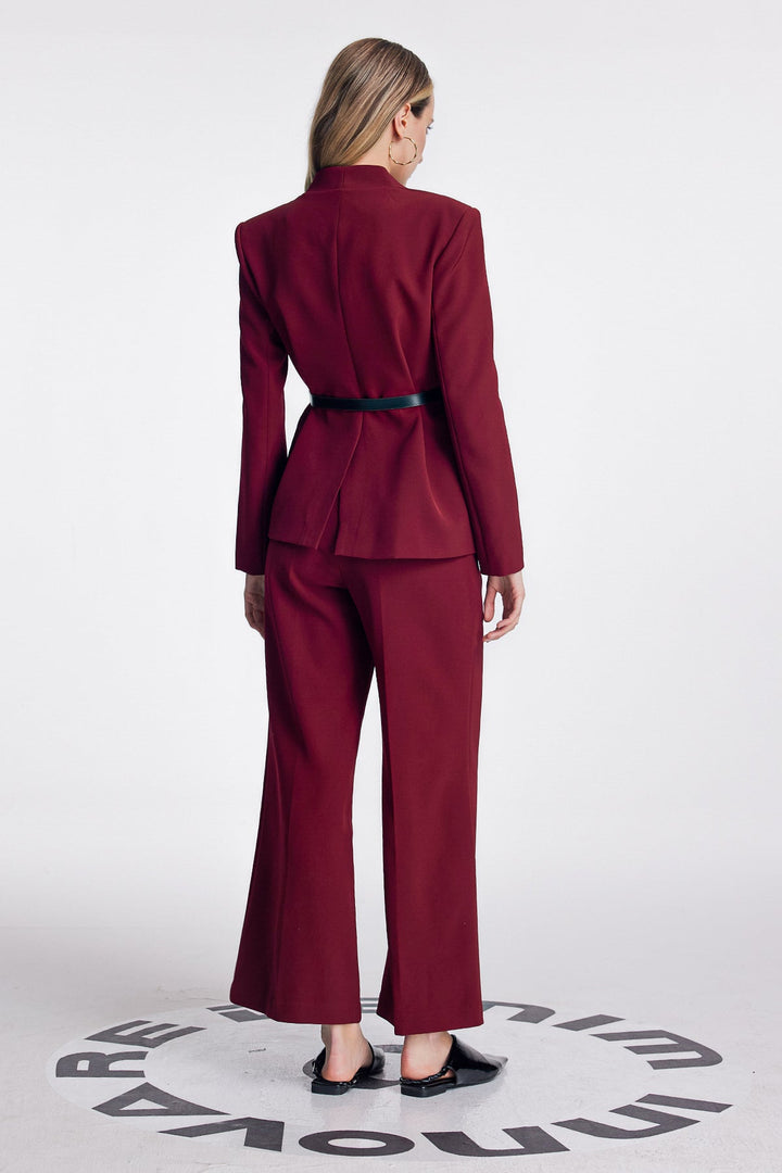 Ambrogio Plunge Buckle Pants Set In Red - Celestia Couture