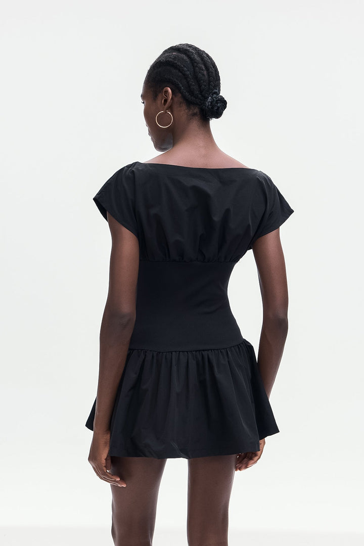Amery Ruch Ruffle Deconstruct Mini Dress In Black - Celestia Couture