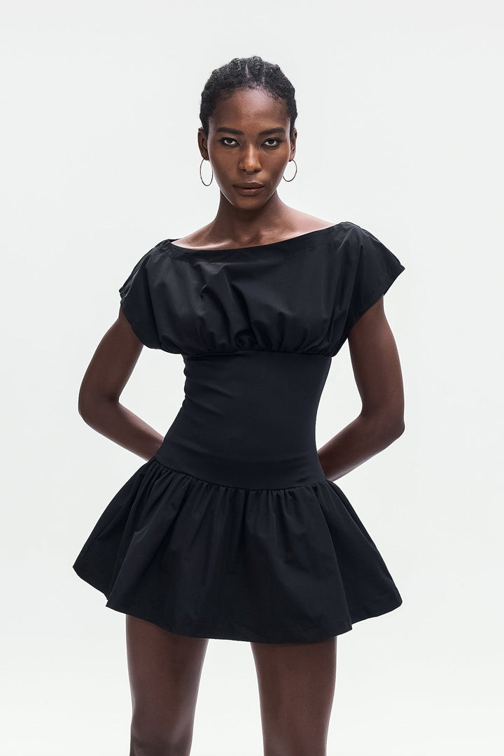 Amery Ruch Ruffle Deconstruct Mini Dress In Black - Celestia Couture