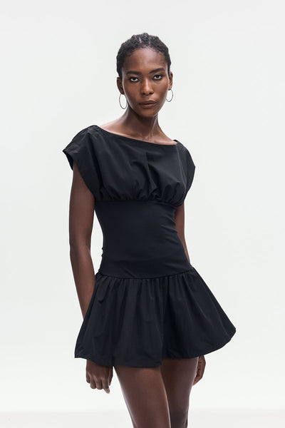 Amery Ruch Ruffle Deconstruct Mini Dress In Black