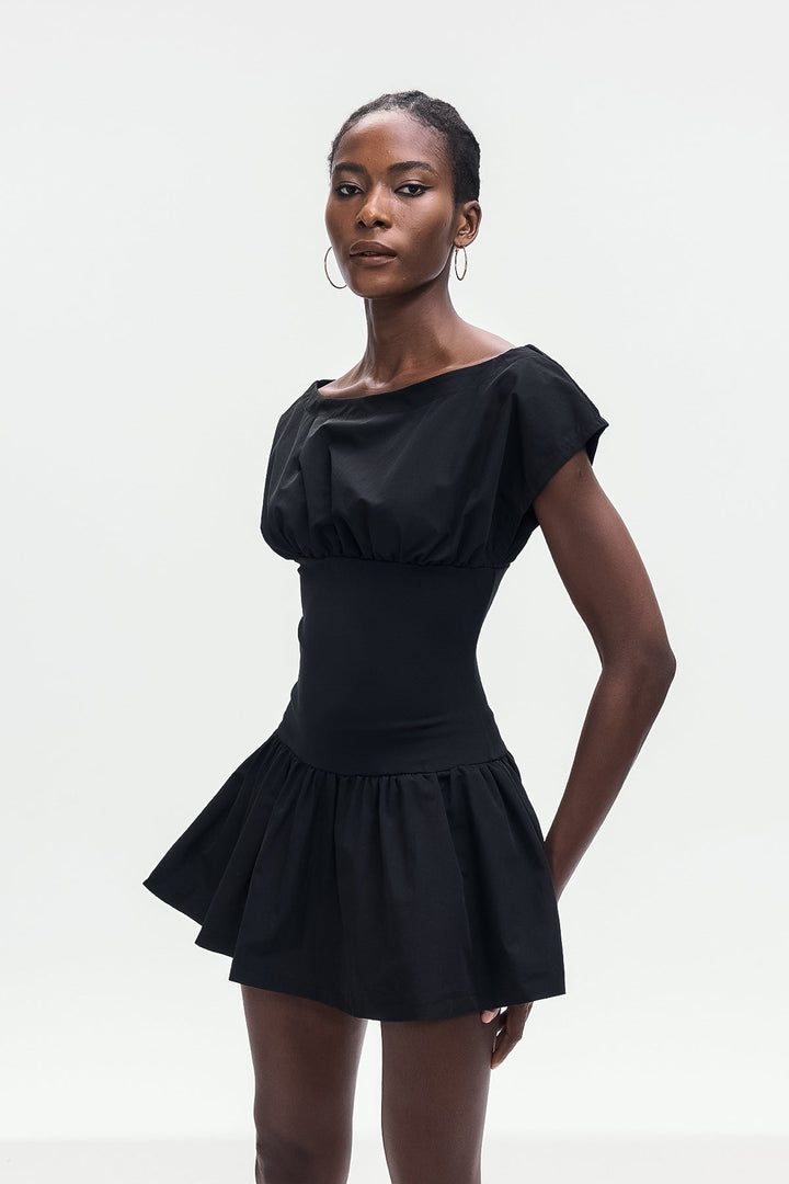 Amery Ruch Ruffle Deconstruct Mini Dress In Black - Celestia Couture