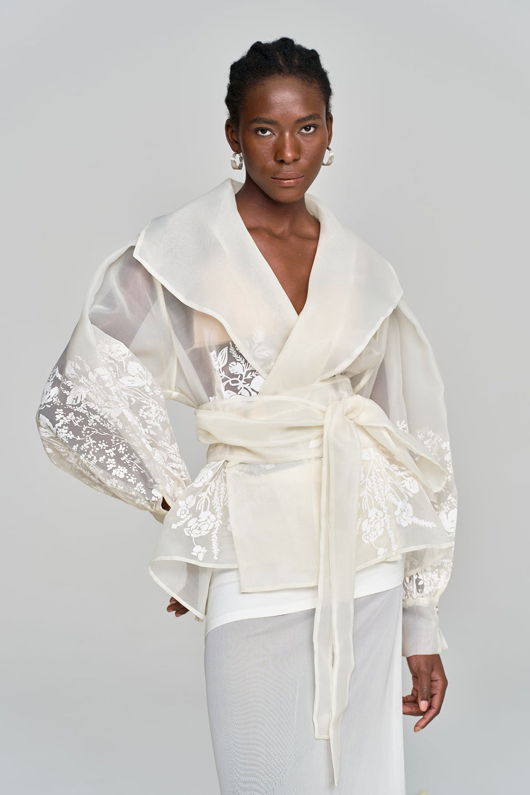 Amil Lace Up Floral Lapel Shirt - Celestia Couture