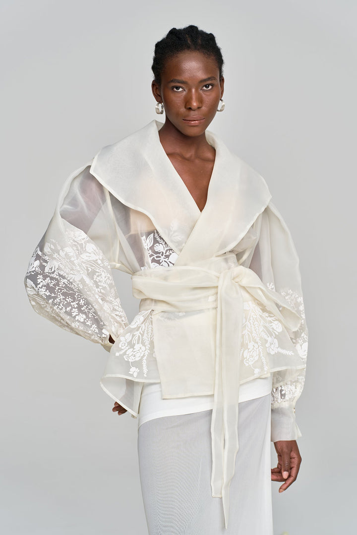 Amil Lace Up Floral Lapel Shirt - Celestia Couture