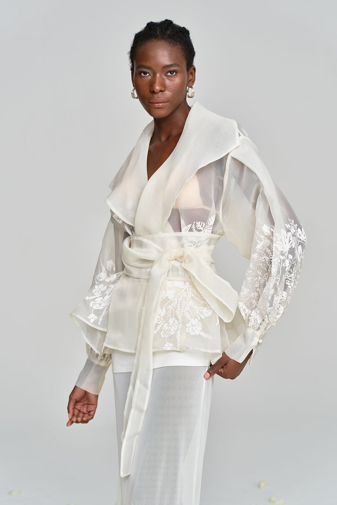 Amil Lace Up Floral Lapel Shirt - Celestia Couture