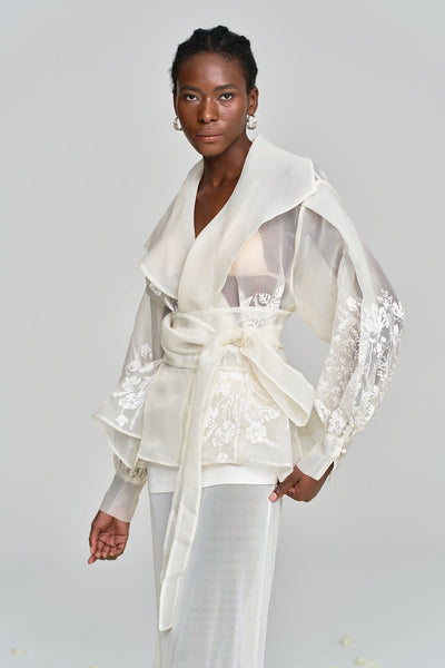 Amil Lace Up Floral Lapel Shirt