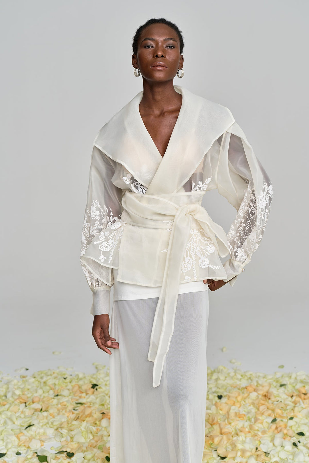 Amil Lace Up Floral Lapel Shirt - Celestia Couture