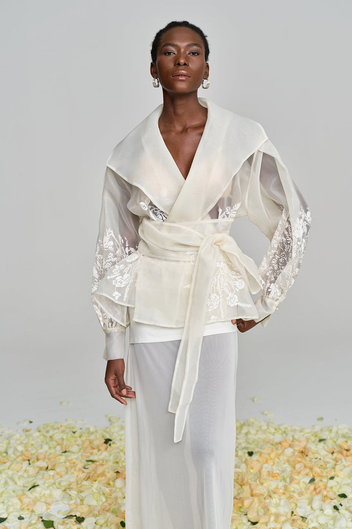 Amil Lace Up Floral Lapel Shirt - Celestia Couture