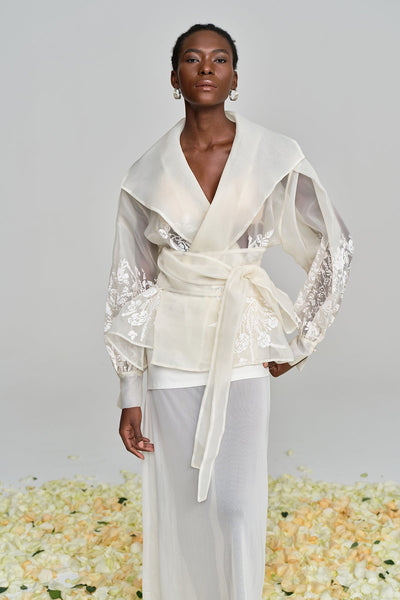 Amil Lace Up Floral Lapel Shirt