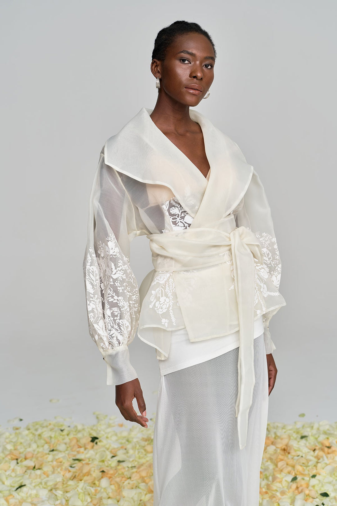 Amil Lace Up Floral Lapel Shirt - Celestia Couture
