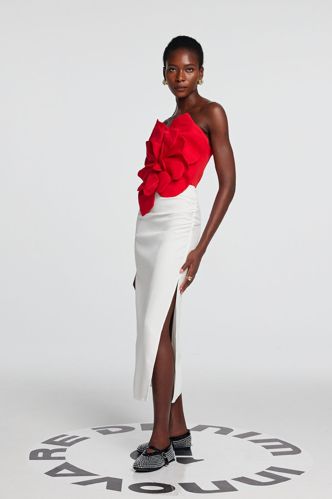 Amiri Flower Off Shoulder Top In Red - Celestia Couture