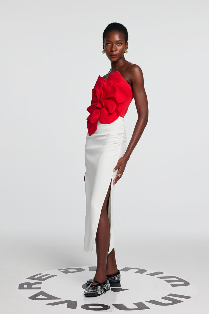 Amiri Flower Off Shoulder Top In Red - Celestia Couture