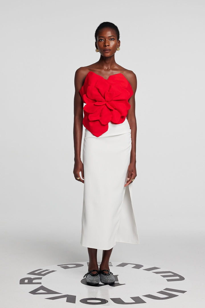 Amiri Flower Off Shoulder Top In Red - Celestia Couture