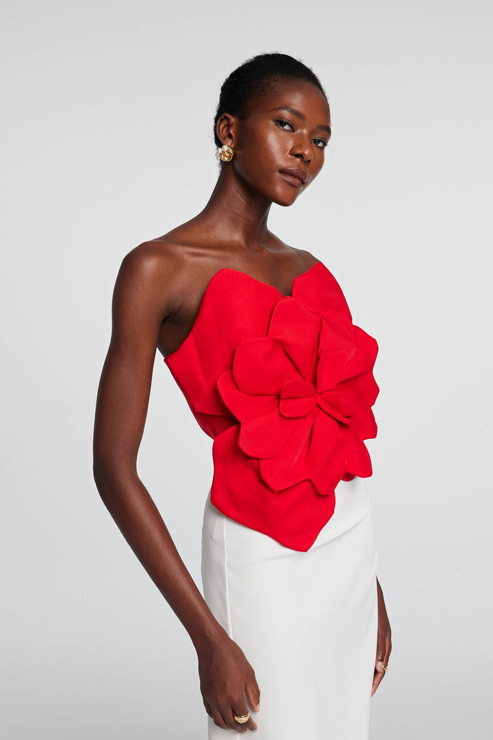 Amiri Flower Off Shoulder Top In Red - Celestia Couture