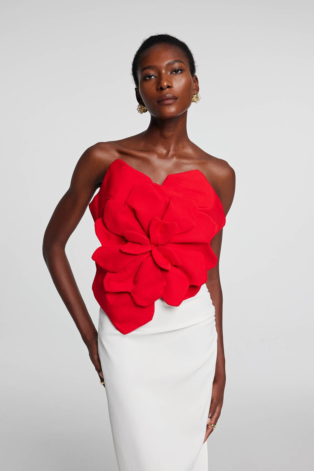 Amiri Flower Off Shoulder Top In Red - Celestia Couture