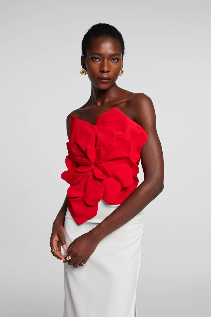 Amiri Flower Off Shoulder Top In Red - Celestia Couture