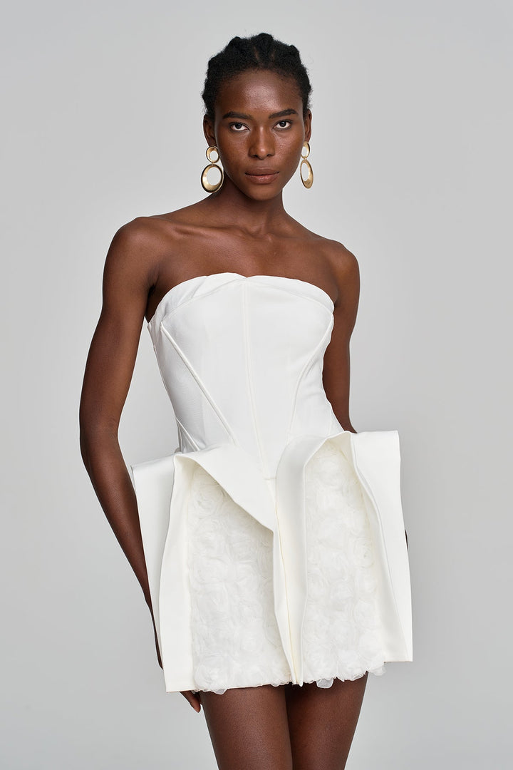 Amma Strapless Deconstruct Flower Mini Dress - Celestia Couture