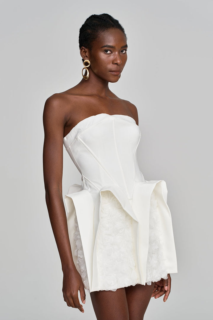 Amma Strapless Deconstruct Flower Mini Dress - Celestia Couture