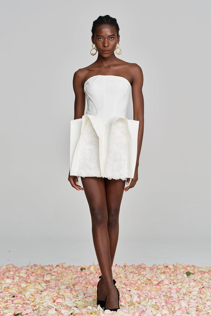 Amma Strapless Deconstruct Flower Mini Dress - Celestia Couture