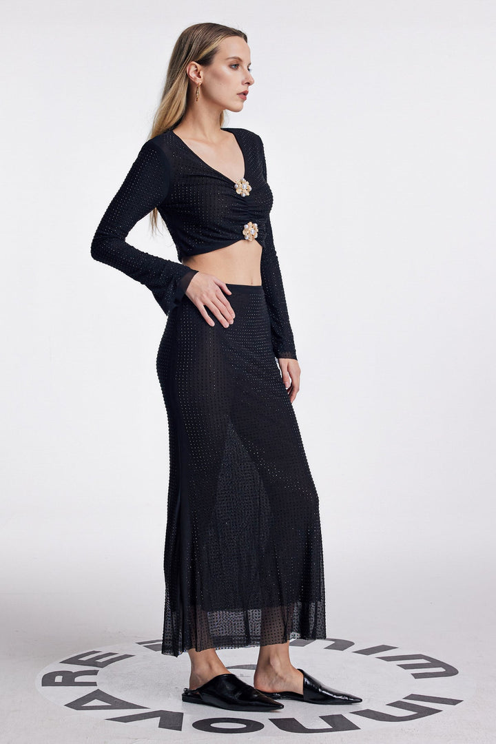 Anabia Dot Flower Ruffle Skirt Set - Celestia Couture
