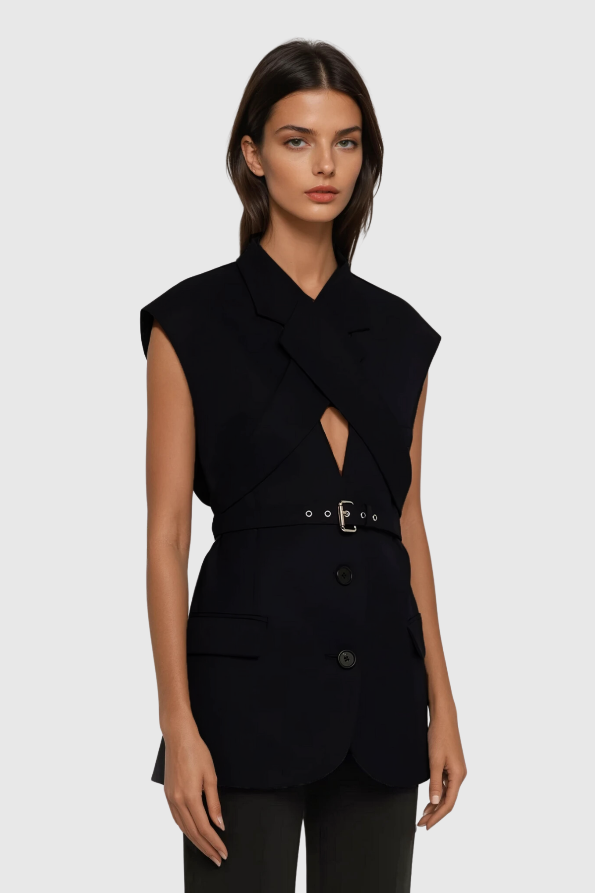 Andolina Cross Sleeveless Buckle Blazer