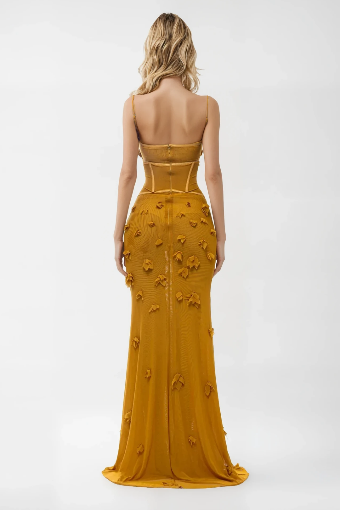Anoush Flower Spaghetti Lace Up Maxi Dress